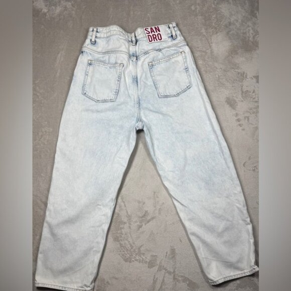 Sandro Paris 100% Cotton Wide Leg High Rise Ankle Very Light Blue Jeans 40 US 8 - Picture 1 of 16